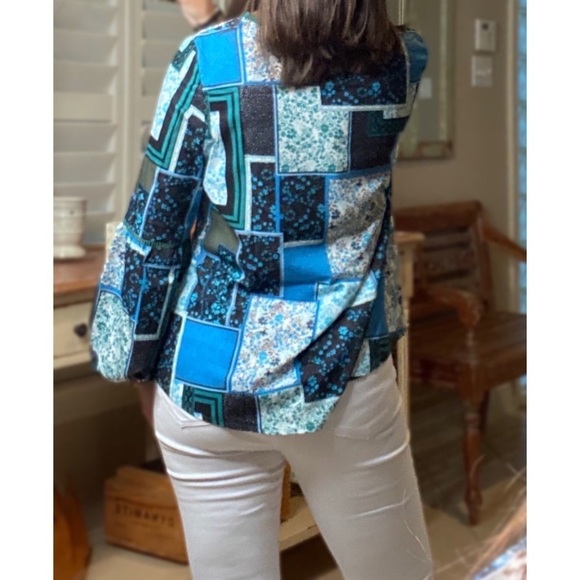 Bohemian Floral Patchwork Dressy Top Blue 3920 - Picture 7 of 8